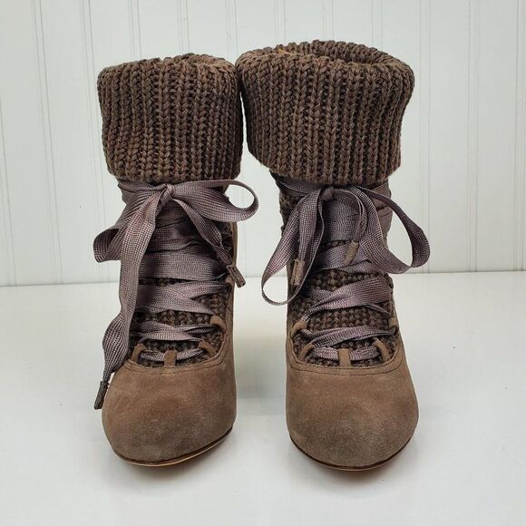 See by Chloe Suede Lace Up Knit Sock Bootie SH-038 - Picture 4 of 12